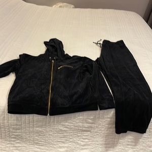 Black velour hoodie and pants petite XL